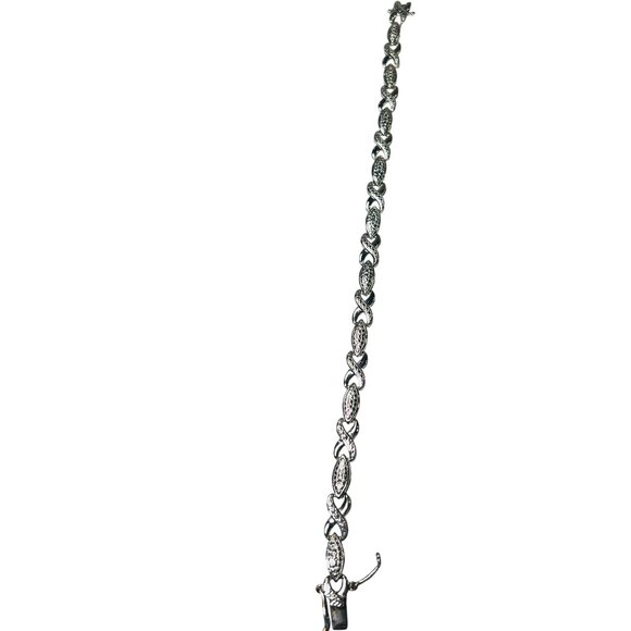 Sonia Hou Signed Silver-Tone Accent Infinity-Link Tennis Bracelet Secure Clasp - Picture 2 of 7